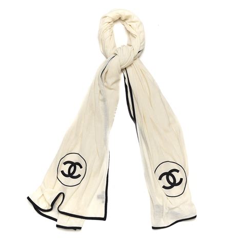 chanel silk scarf black and white